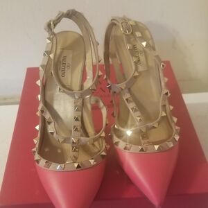 Valentino Coral Heels with Gold Accents